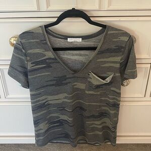Socialite Gray V-Neck Tee with Camo Print